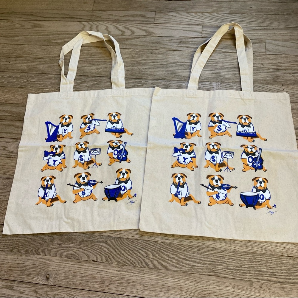 Two (2) Yale Symphony Orchestra (YSO) Lightweight Cotton Tote Bags Handsome Dan
